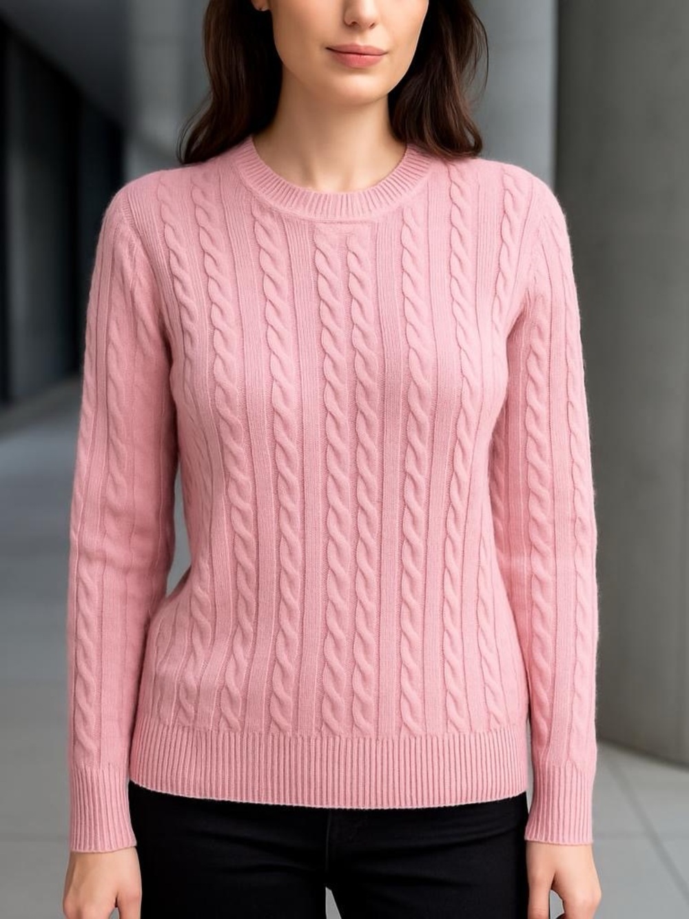 Kim Rogers Womens Pink Cable Knit Crew Neck Long Sleeve Sweater